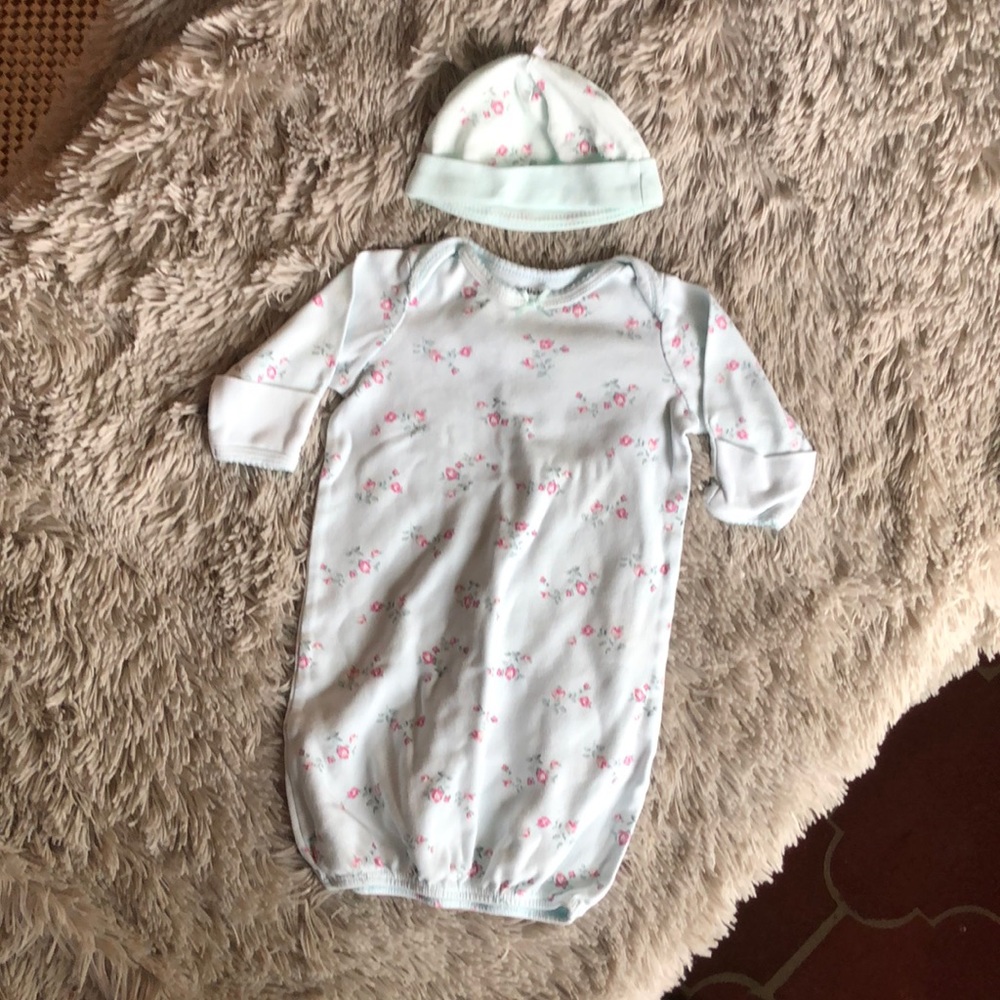 Floral 0-3 gown with matching hat